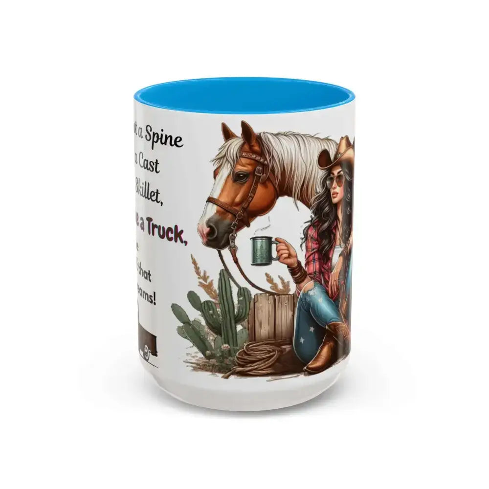 Cowgirl Tough 15oz Mug – “Spine Like a Skillet Heart Like a Truck” Inspirational Western Gift Cowgirl Coffee Mugs