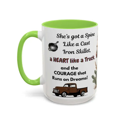 Cowgirl Tough 15oz Mug – “Spine Like a Skillet Heart Like a Truck” Inspirational Western Gift Cowgirl Coffee Mugs - Mugs