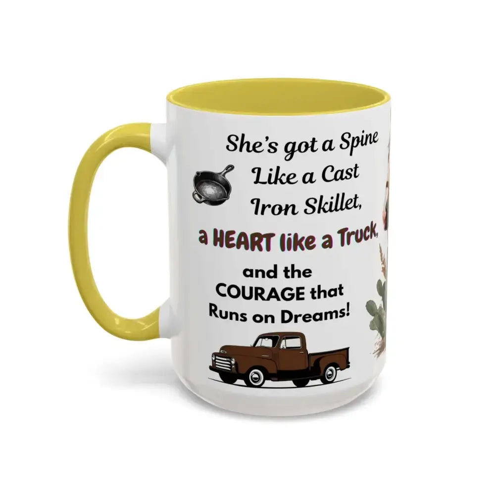 Cowgirl Tough 15oz Mug – “Spine Like a Skillet Heart Like a Truck” Inspirational Western Gift Cowgirl Coffee Mugs - Mugs