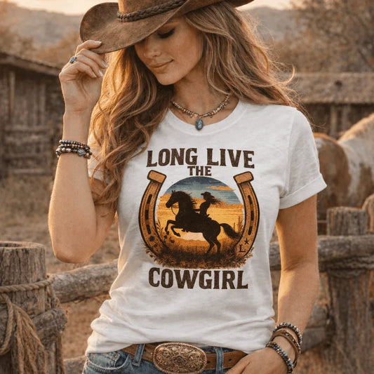 Long Live the Cowgirl, Horseshoe Graphic T-Shirt, Cowgirl Apparel - The Best New Thing