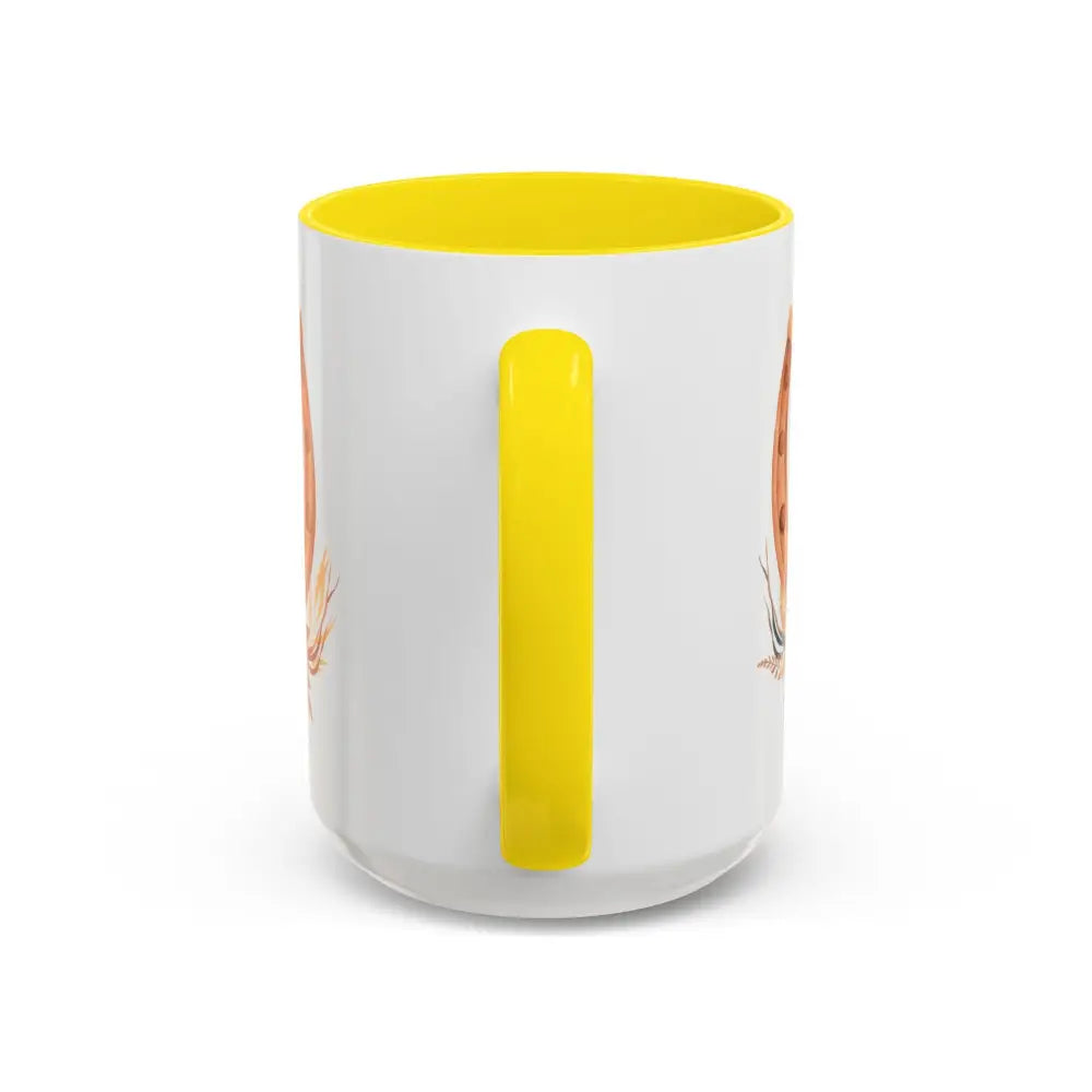 White and yellow ceramic 15oz coffee mug with Cowgirls Rule design