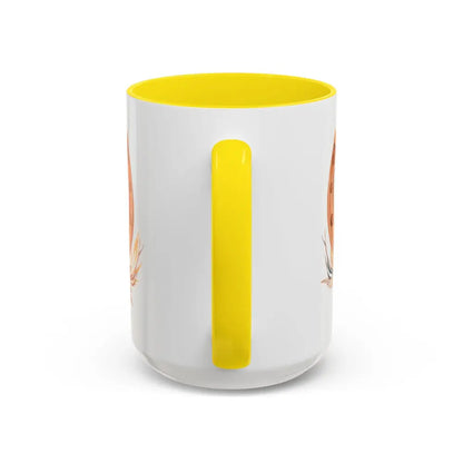 White and yellow ceramic 15oz coffee mug with Cowgirls Rule design