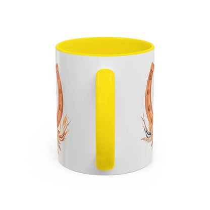 Yellow and white ceramic 15oz coffee mug with Cowgirls Rule design