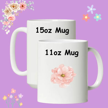 Cowgirls Rule 15oz ceramic coffee mug with white floral design