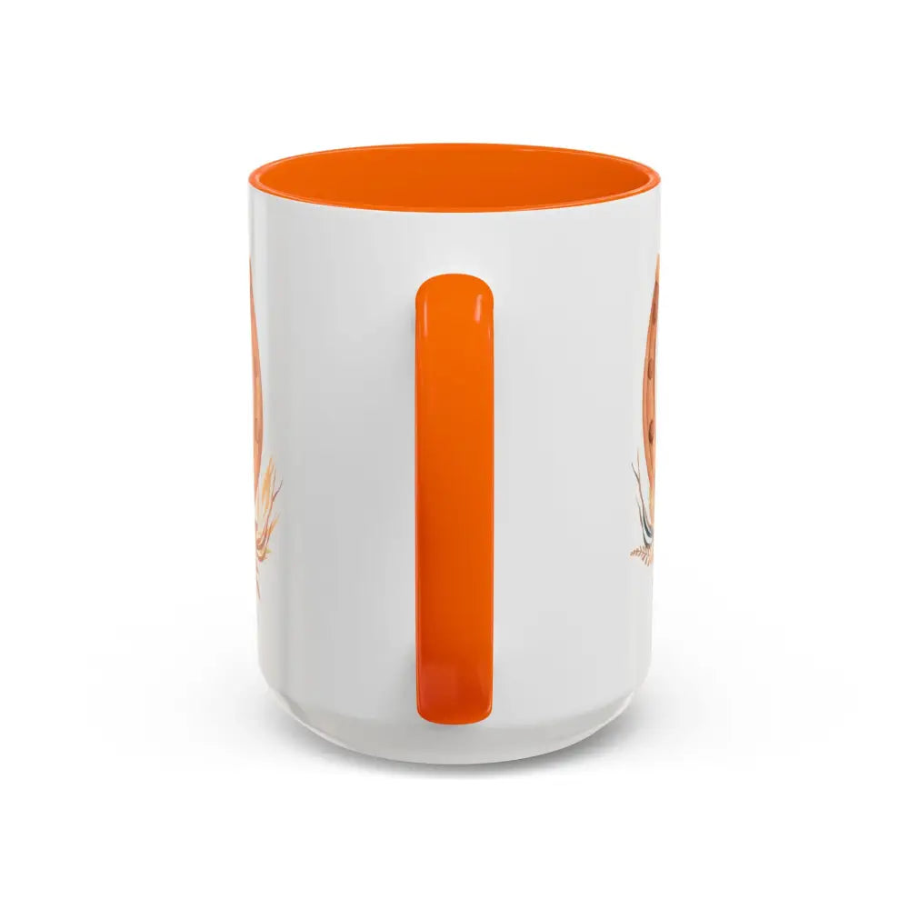 White and orange 15oz ceramic coffee mug with handle, Cowgirls Rule design