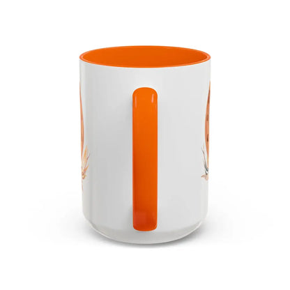 White and orange 15oz ceramic coffee mug with handle, Cowgirls Rule design