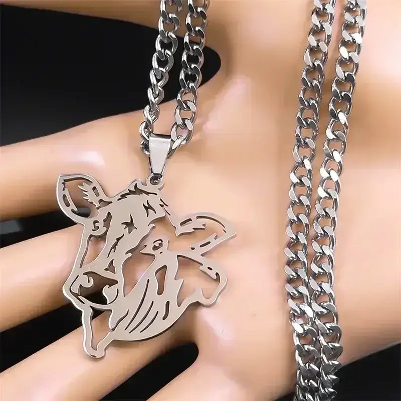 Cute Cow Head Stainless Steel Silver Necklace Chain for Women or Men - The Best New Thing