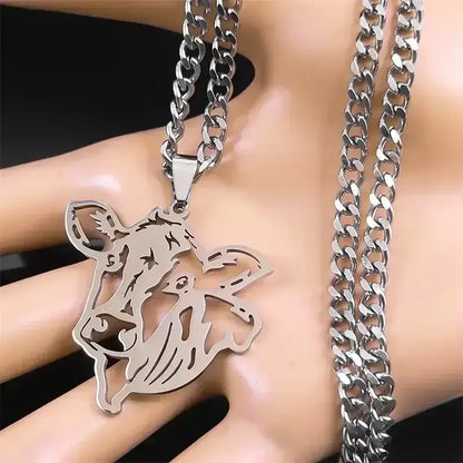 Cute Cow Head Stainless Steel Silver Necklace Chain for Women or Men - The Best New Thing