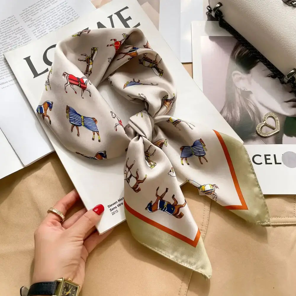 Equestrian Thin Square Neck Scarf Gift for Women Horse Lovers 27.5 x 27.5 inches - 11 / 70x70cm - Accessories