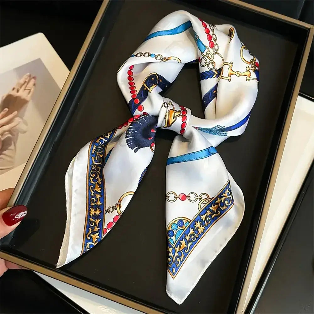 Equestrian Thin Square Neck Scarf Gift for Women Horse Lovers 27.5 x 27.5 inches - 3 / 70x70cm - Accessories