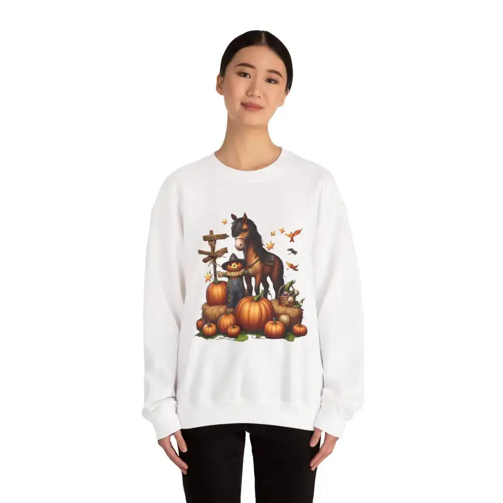 Fall Harvest Halloween Sweatshirt Horse and Pumpkin Shirt Autumn Farm Apparel - Sweatshirt