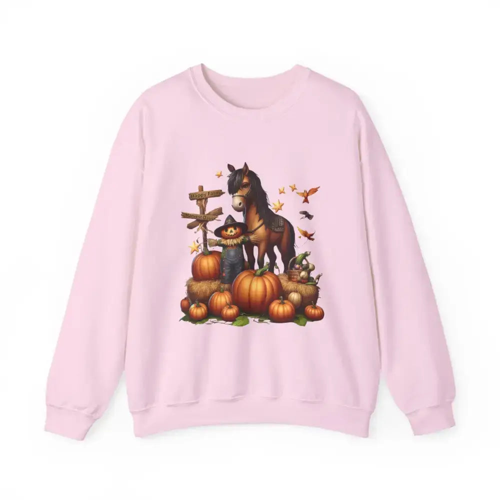 Fall Harvest Halloween Sweatshirt Horse and Pumpkin Shirt Autumn Farm Apparel - Light Pink / S - Sweatshirt