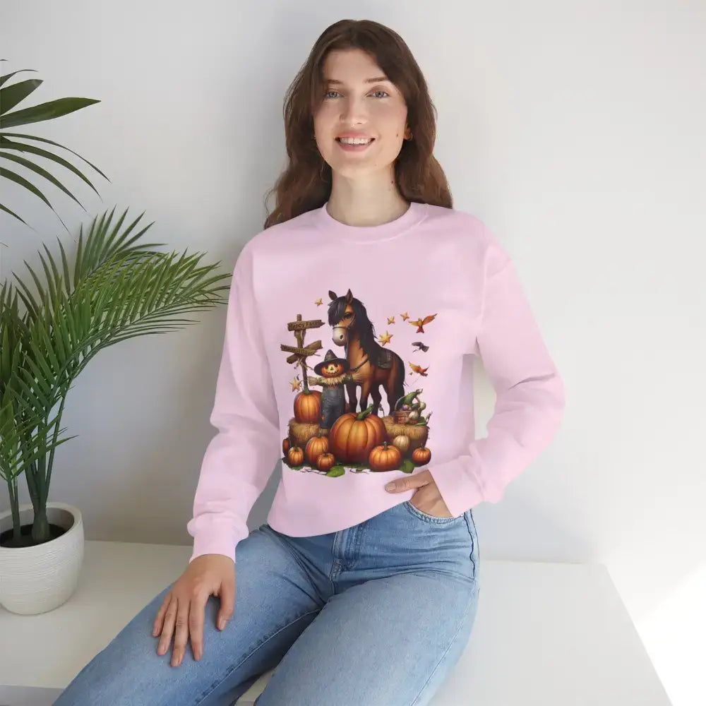 Fall Harvest Halloween Sweatshirt Horse and Pumpkin Shirt Autumn Farm Apparel - Sweatshirt
