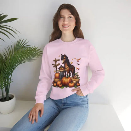 Fall Harvest Halloween Sweatshirt Horse and Pumpkin Shirt Autumn Farm Apparel - Sweatshirt