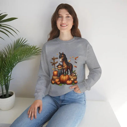 Fall Harvest Halloween Sweatshirt Horse and Pumpkin Shirt Autumn Farm Apparel - Sweatshirt