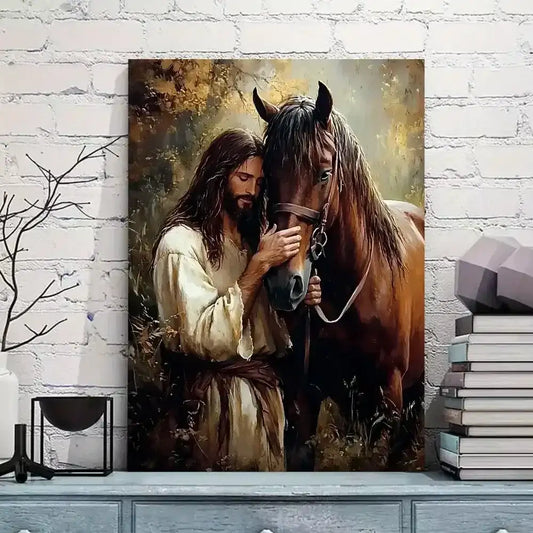Jesus and Horse Fabric Canvas Wall Decor, Western Religious Home Decor - The Best New Thing