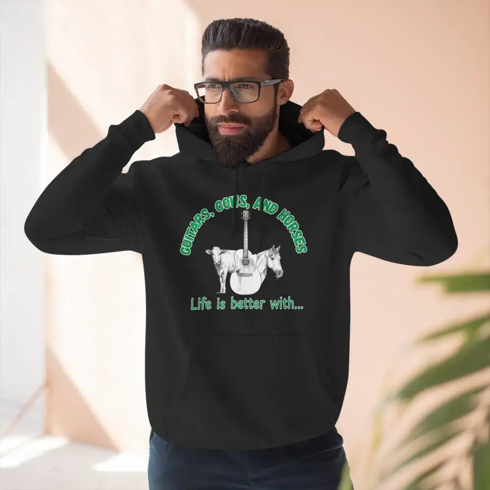 Guitars Cows & Horses Hoodie — Hoodies for Men Winter Farm Apparel - Hoodie