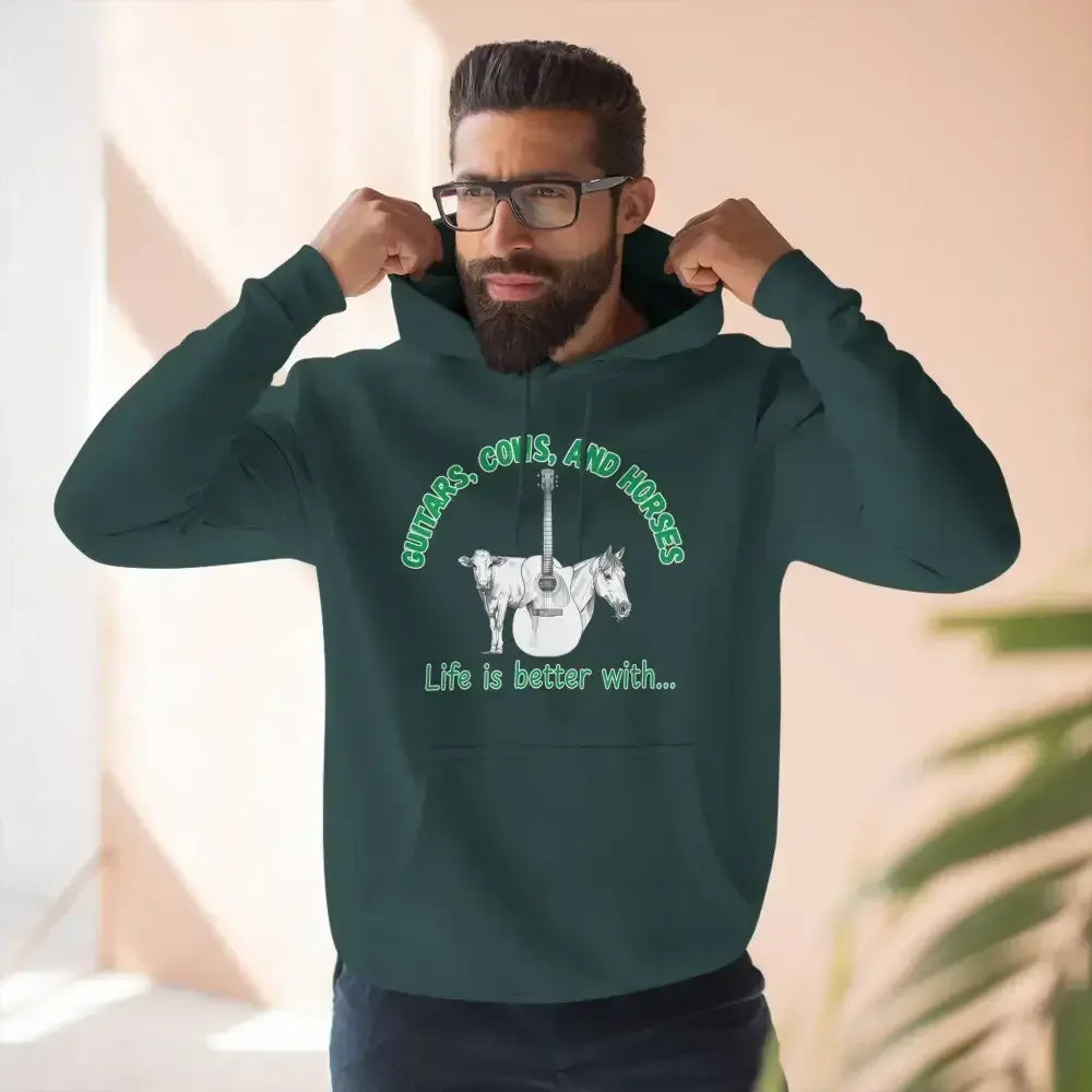 Guitars, Cows & Horses Hoodie — Hoodies for Men, Winter Farm Apparel - The Best New Thing
