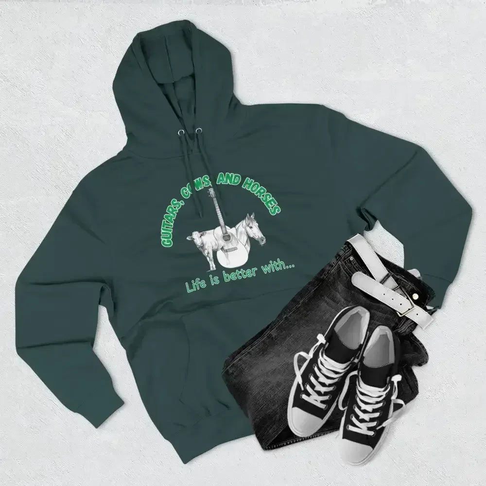 Guitars, Cows & Horses Hoodie — Hoodies for Men, Winter Farm Apparel - The Best New Thing