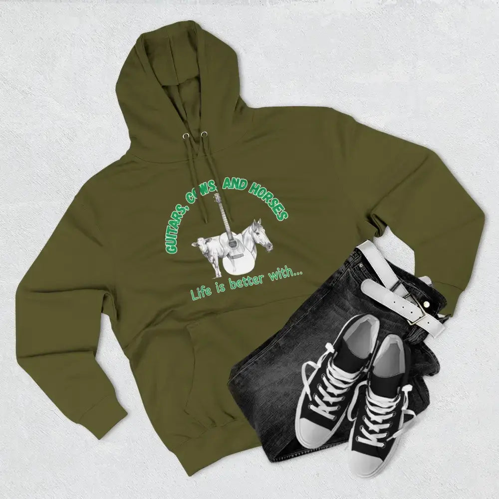 Guitars Cows & Horses Hoodie — Hoodies for Men Winter Farm Apparel - Hoodie