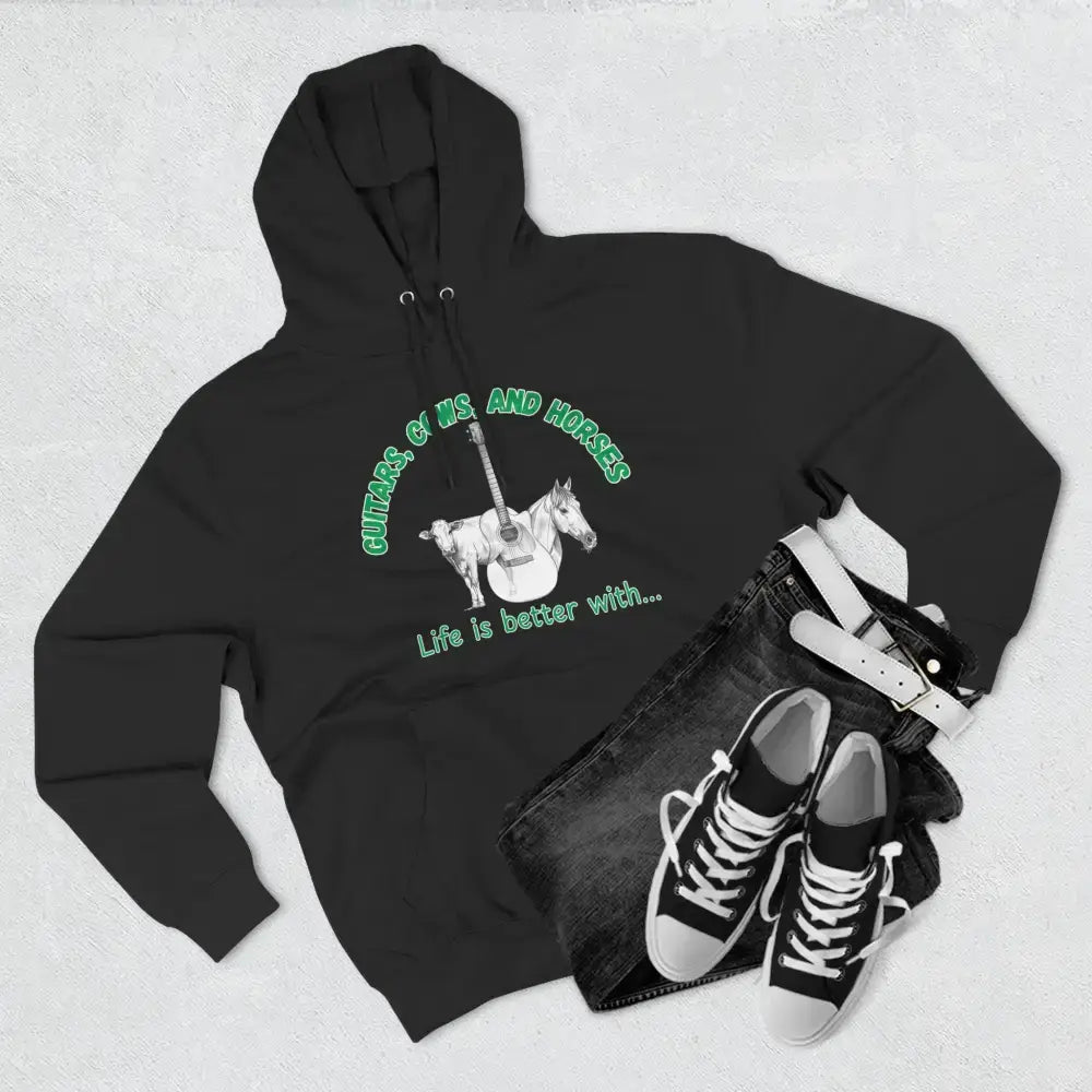 Guitars Cows & Horses Hoodie — Hoodies for Men Winter Farm Apparel - Hoodie