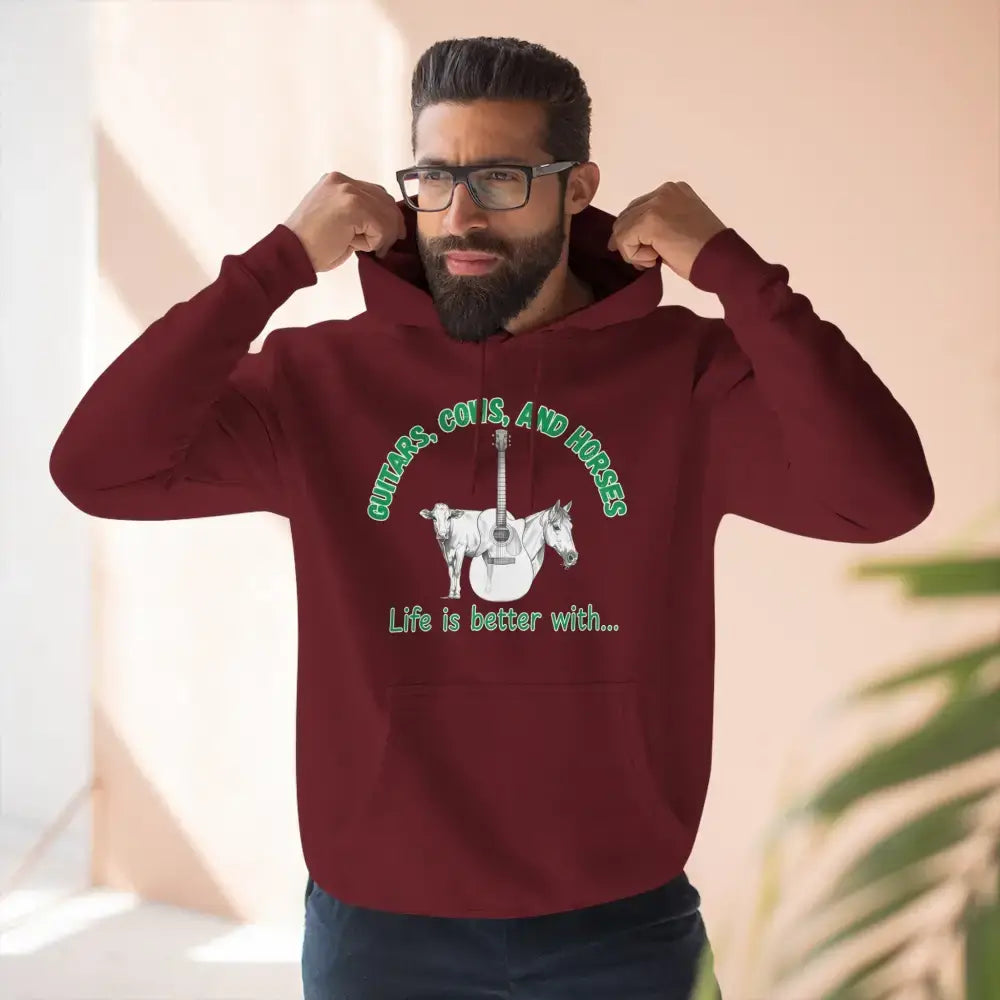Guitars Cows & Horses Hoodie — Hoodies for Men Winter Farm Apparel - Hoodie