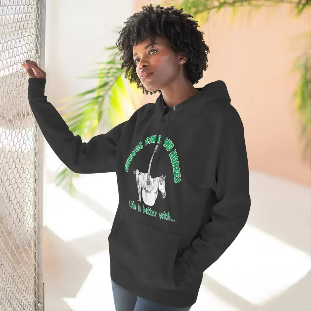 Guitars Cows & Horses Hoodie — Hoodies for Men Winter Farm Apparel - Hoodie