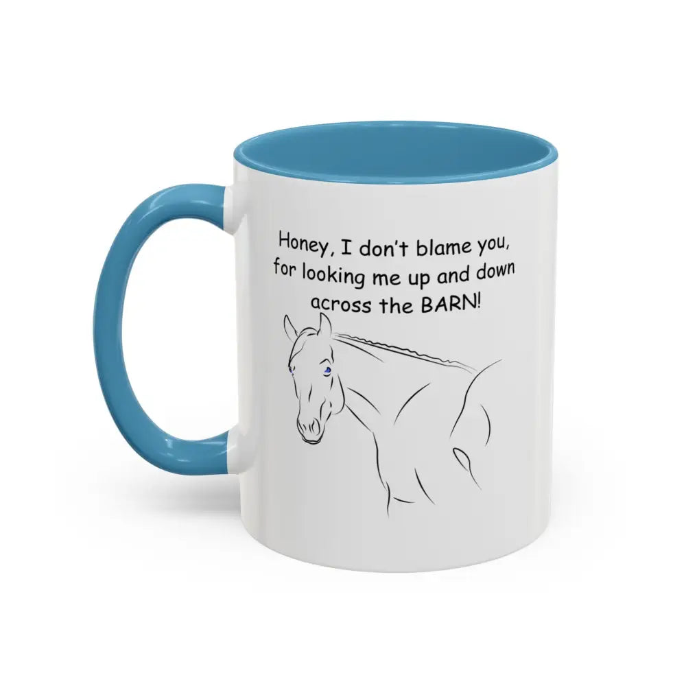 Horse coffee mugs 11oz cup with blue interior and horse illustration, perfect gift