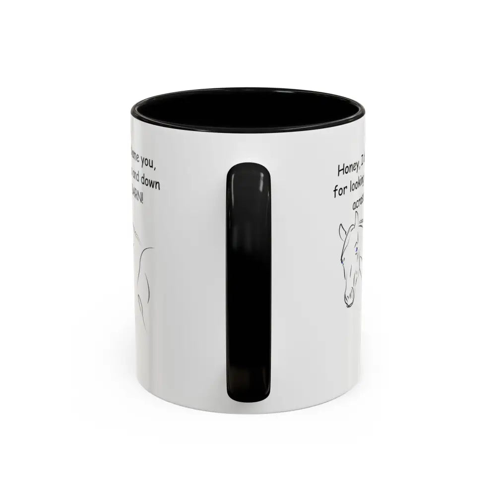 White 11oz coffee mug with black horse design, perfect gift