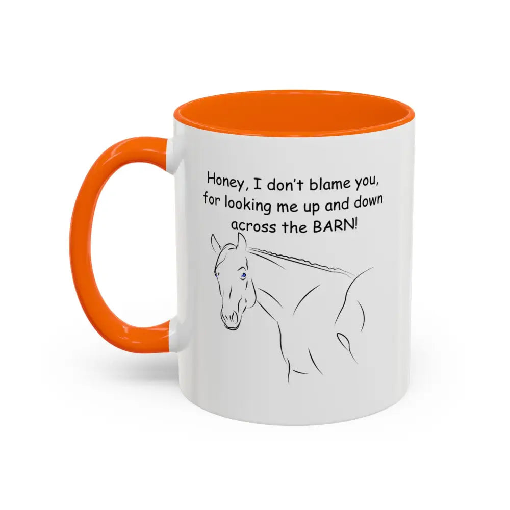 Horse coffee mugs 11oz cup with orange interior and horse illustration, perfect gift