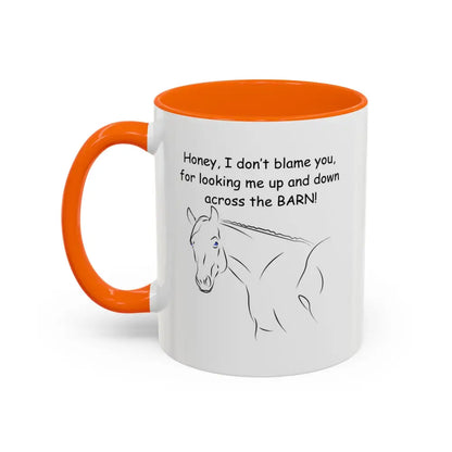Horse coffee mugs 11oz cup with orange interior and horse illustration, perfect gift