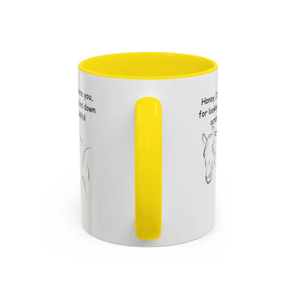 Yellow and white 11oz horse coffee mug with fun horse design, perfect gift