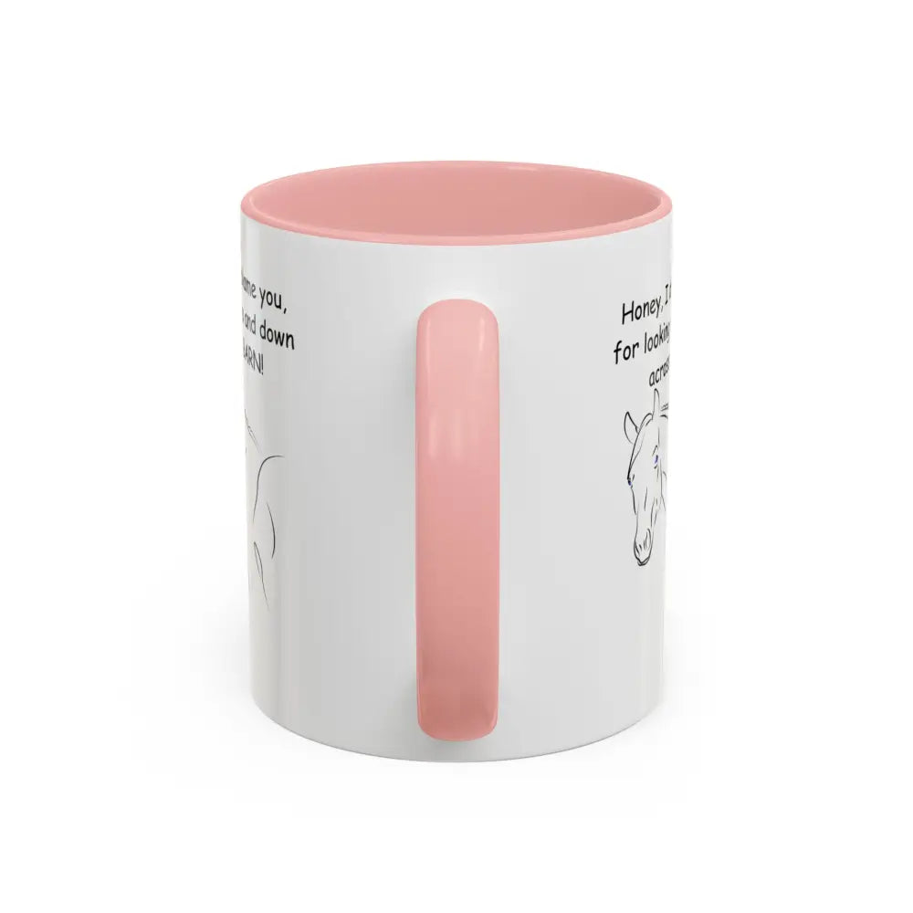 White horse coffee mug with pink interior, 11oz perfect gift