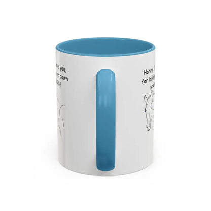 White ceramic 11oz coffee mug with blue interior, horse design, perfect gift