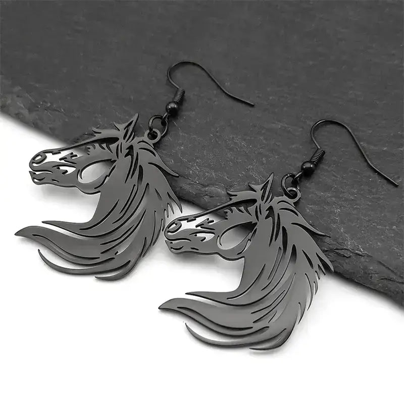 Horse Head Dangle Earrings For Women Stainless Steel Drop Earrings Jewelry Pony Animal Lover Jewelry - Black - Jewelry