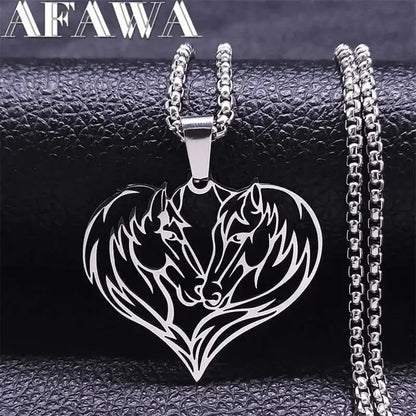 Horse Love Pendant Stainless-Steel Necklace. Aesthetic Heart Shape Horse Necklace. - Jewelry