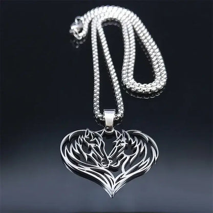 Horse Love Pendant Stainless-Steel Necklace. Aesthetic Heart Shape Horse Necklace. - Jewelry