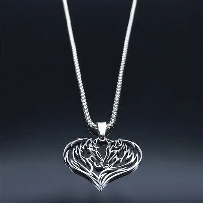 Horse Love Pendant Stainless-Steel Necklace. Aesthetic Heart Shape Horse Necklace. - Jewelry