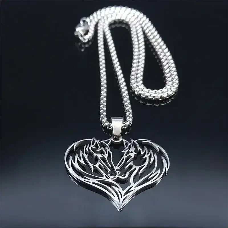 Horse Love Pendant, Stainless Steel Heart Shaped Necklace Jewelry - The Best New Thing