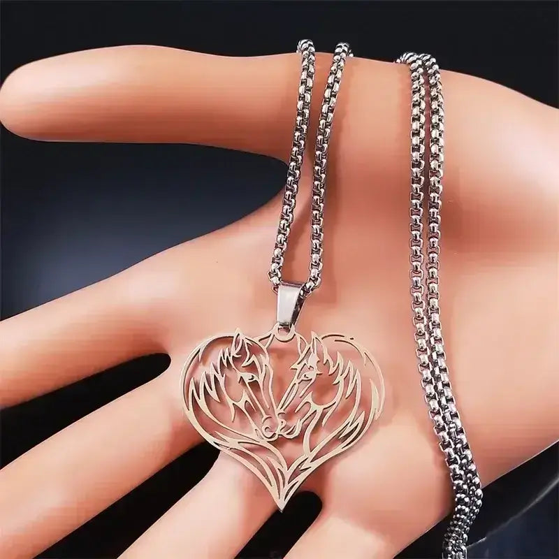 Horse Love Pendant, Stainless Steel Heart Shaped Necklace Jewelry - The Best New Thing