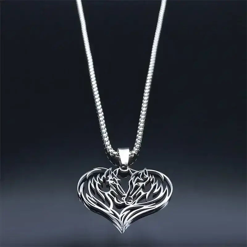 Horse Love Pendant, Stainless Steel Heart Shaped Necklace Jewelry - The Best New Thing