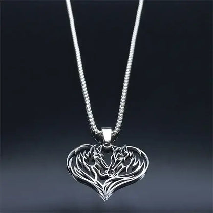 Horse Love Pendant, Stainless Steel Heart Shaped Necklace Jewelry - The Best New Thing