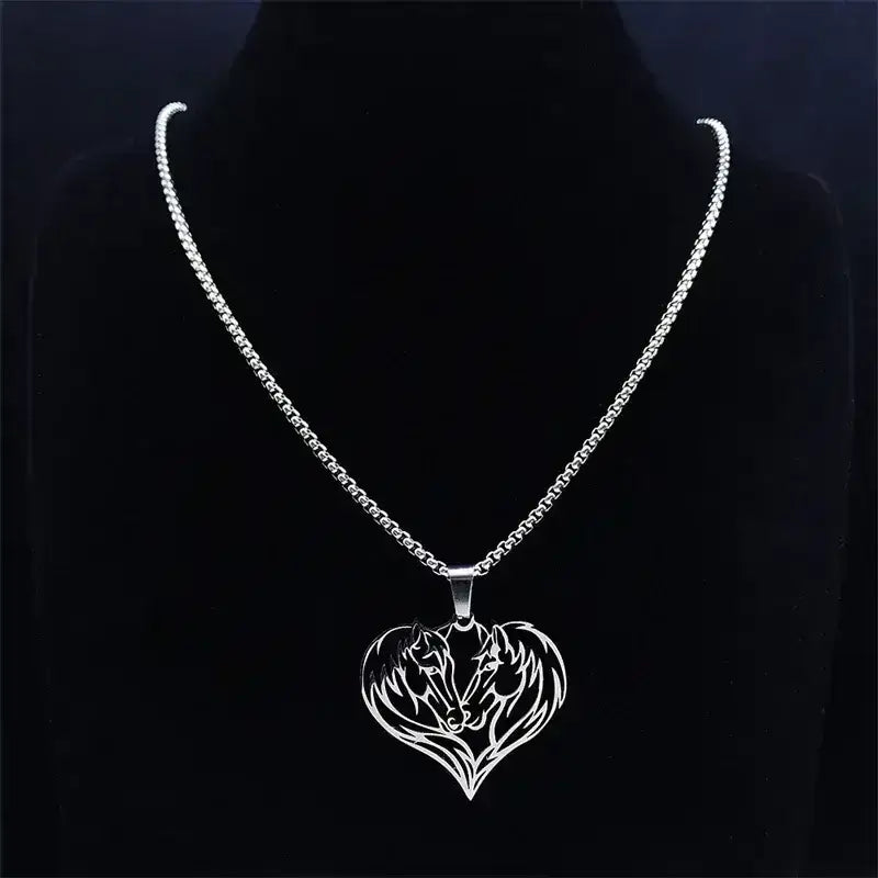 Horse Love Pendant, Stainless Steel Heart Shaped Necklace Jewelry - The Best New Thing