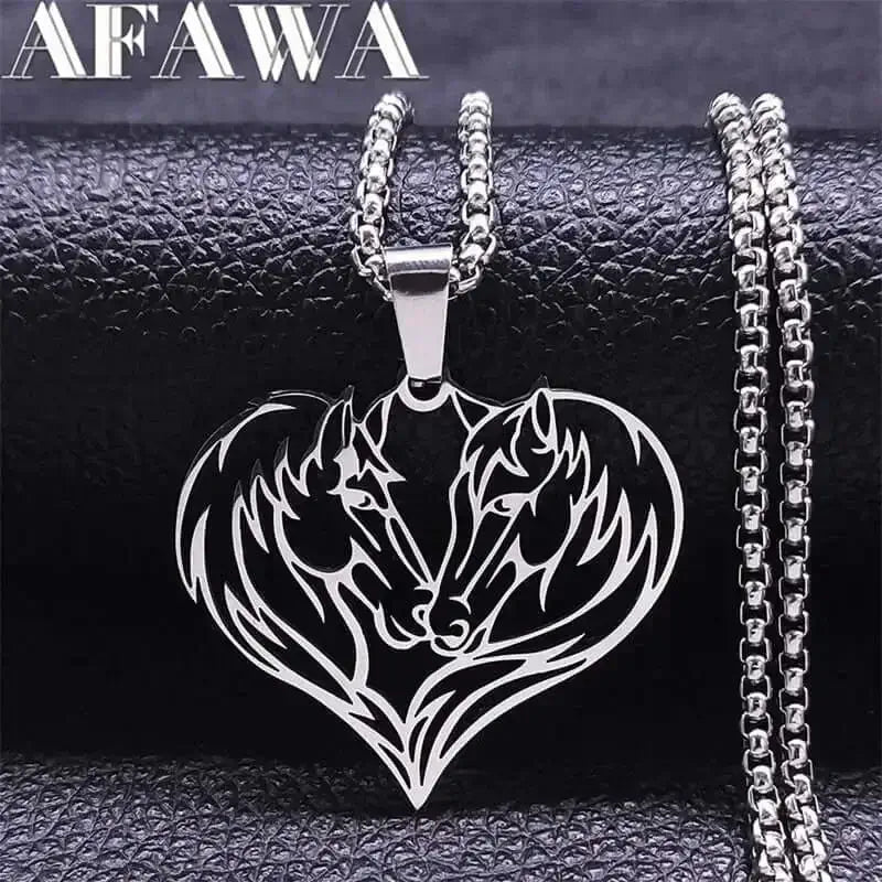 Horse Love Pendant, Stainless Steel Heart Shaped Necklace Jewelry - The Best New Thing