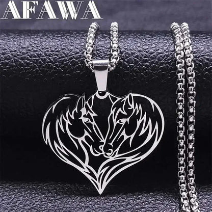 Horse Love Pendant, Stainless Steel Heart Shaped Necklace Jewelry - The Best New Thing