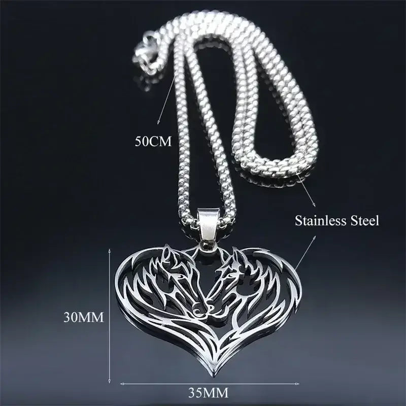 Horse Love Pendant, Stainless Steel Heart Shaped Necklace Jewelry - The Best New Thing