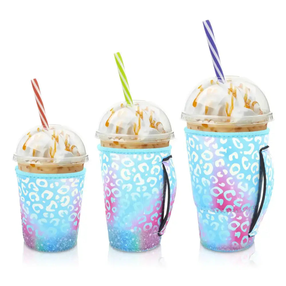 Iced Drink Sleeves Western Reusable Coolie Sleeve Neoprene Insulator Sleeve for Iced drinks 3 sizes 3pc Pk - Iridescent