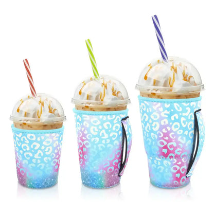 Iced Drink Sleeves Western Reusable Coolie Sleeve Neoprene Insulator Sleeve for Iced drinks 3 sizes 3pc Pk - Iridescent