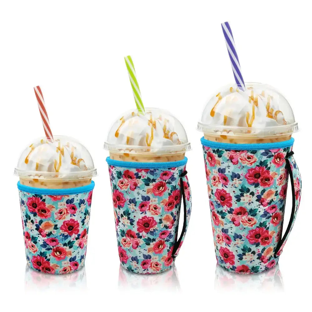 Iced Drink Sleeves Western Reusable Coolie Sleeve Neoprene Insulator Sleeve for Iced drinks 3 sizes 3pc Pk - Blue