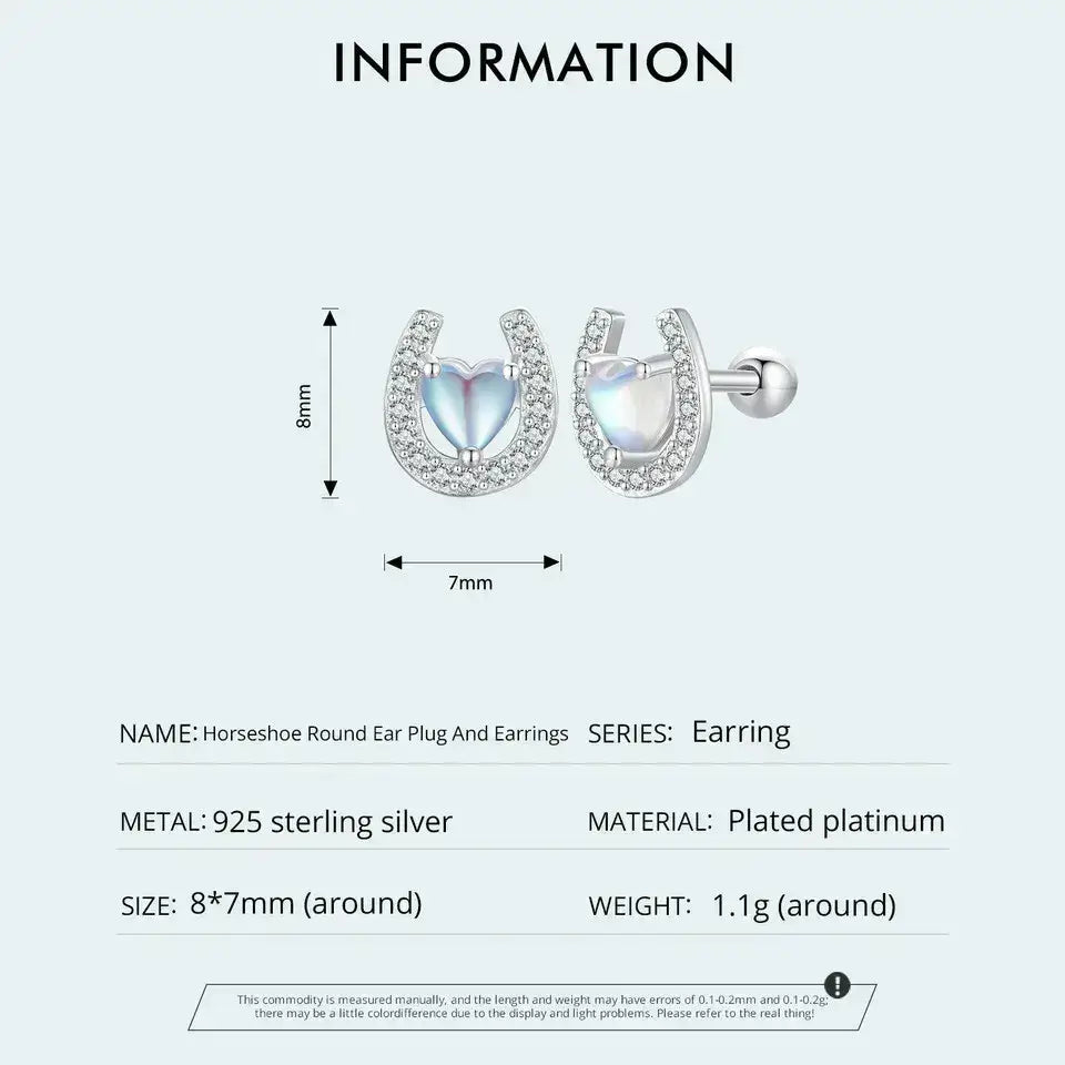 Lucky Horseshoe Stud Earrings 925 Sterling Silver Earrings Moonstone Zircon Fine Gifts for Her - CQE1612 - Jewelry